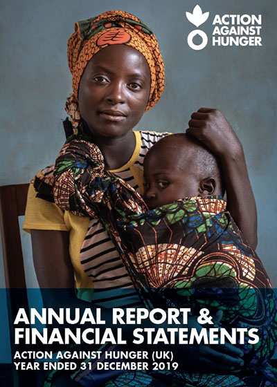 The front cover of Action Against Hunger's UK Annual Report and Financial Statements 2019.