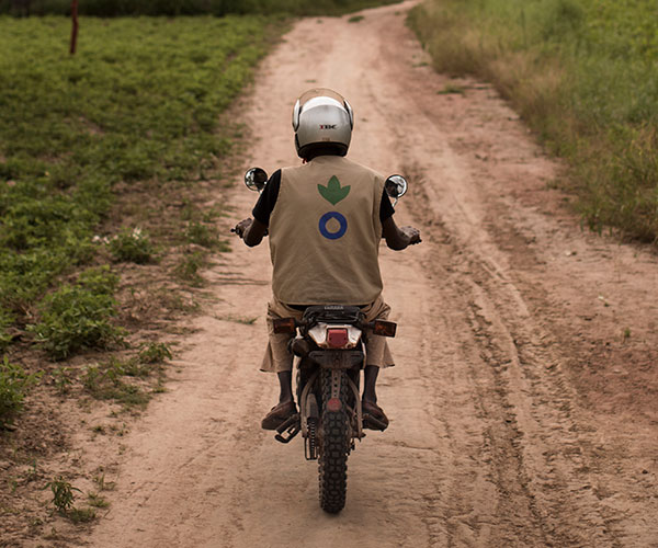 Ibrahim, an Action Against Hunger community health worker in Mali, on his motorbike.