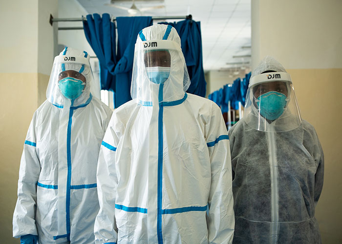 Action Against Hunger staff at De Martini hospital, the only quarantine centre in Mogadishu, Somalia.