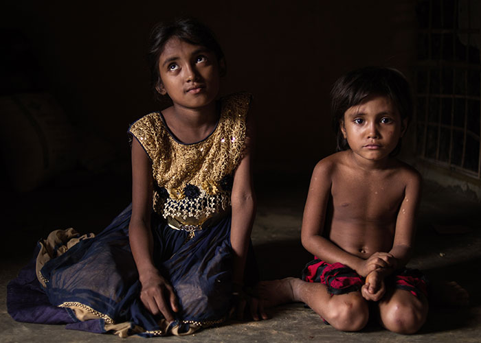 Rohingya refugee children who have received support from Action Against Hunger.