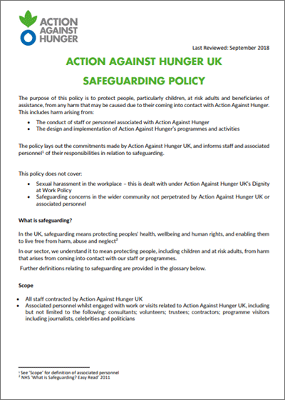 Action Against Hunger UK's safeguarding policy.