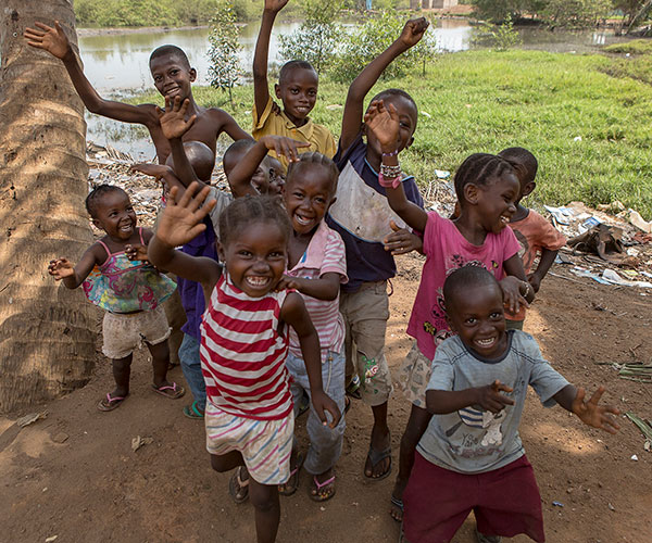 A group of children at an Action Against Hunger project in Sierra Leone.