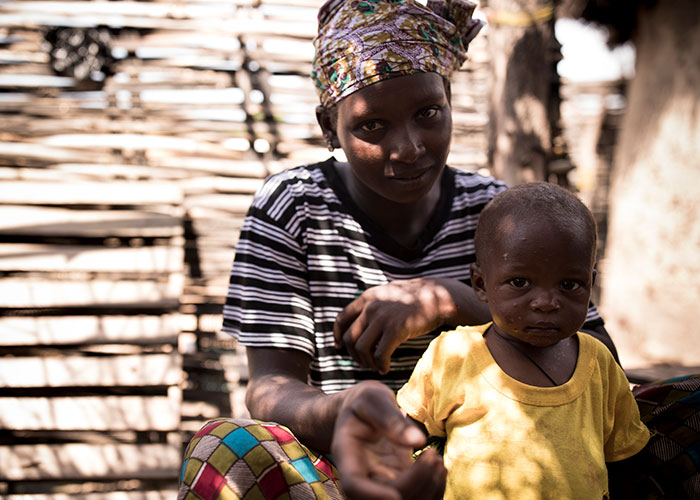 Simbo has been supported by Action Against Hunger health workers in Mali after he was diagnosed with life-threatening hunger