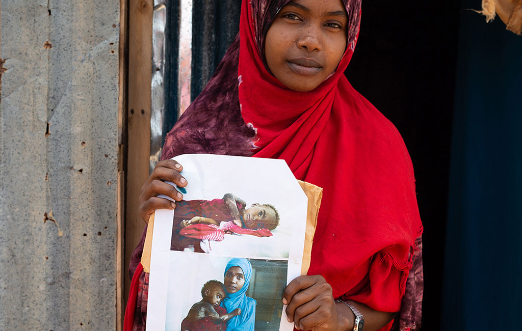 Fatuma shows before and after pictures of Halima that she presented at the traditional court.