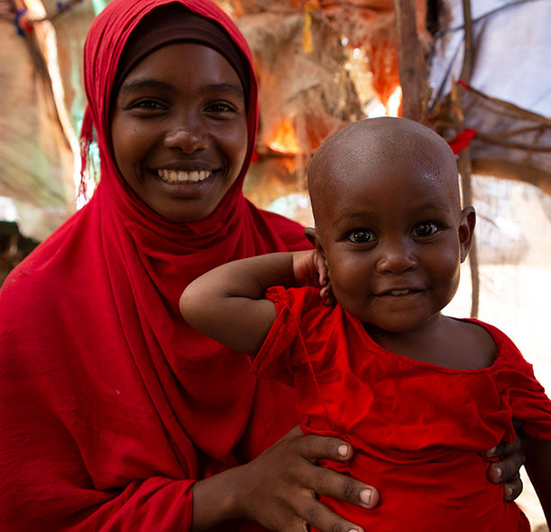 Halima and her mother Fatuma in Somalia. Halima recovered from life-threatening malnutrition thanks to the support of Action Against Hunger.