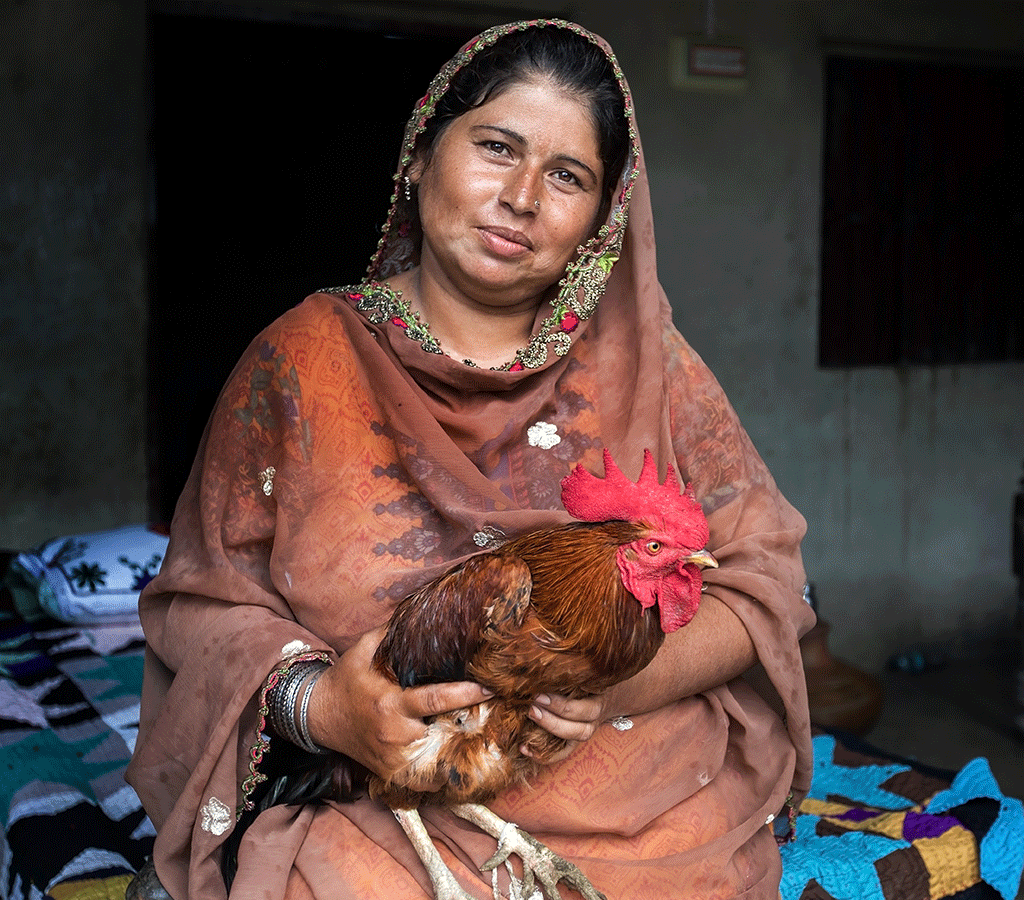 Rozina is a small scale entrepreneur in Pakistan and received a chicken from Action Against Hunger to support her and her family