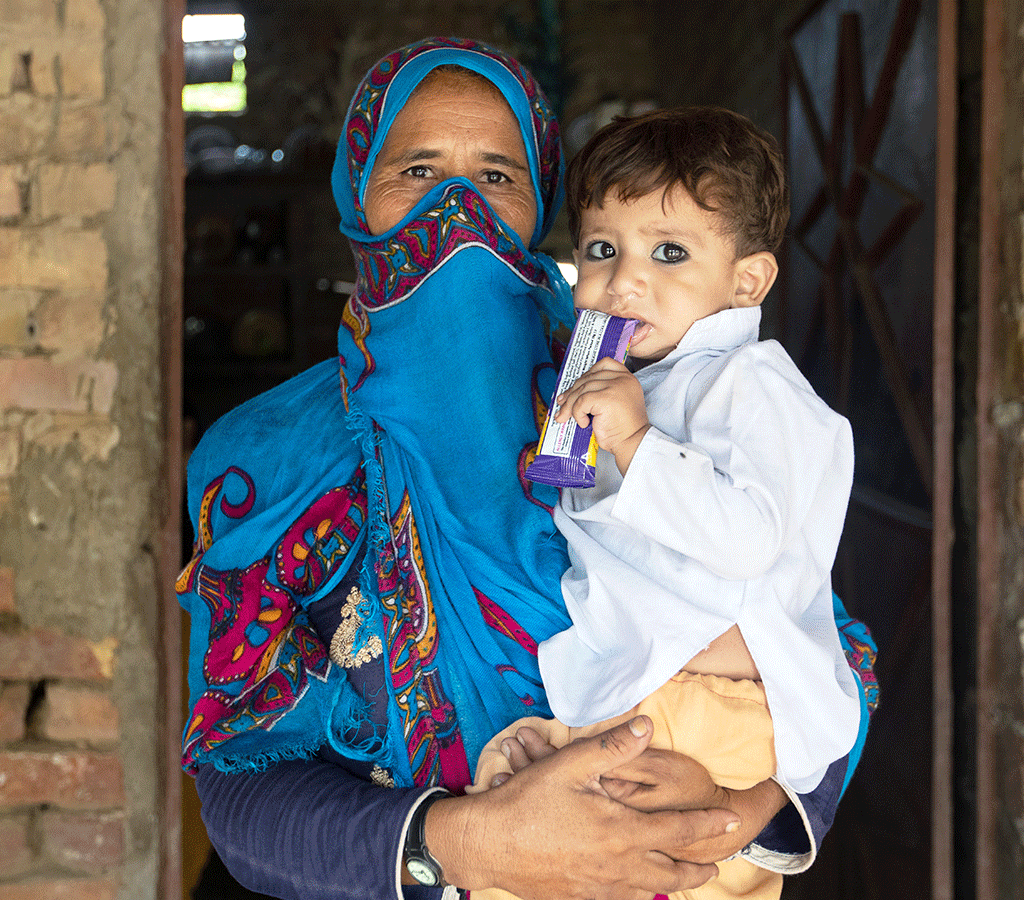 Noor Khatoon is the mother of 1 year old Taj Mohammad, who has been receiving treatment for malnourishment through Community Health Worker visits in Pakistan