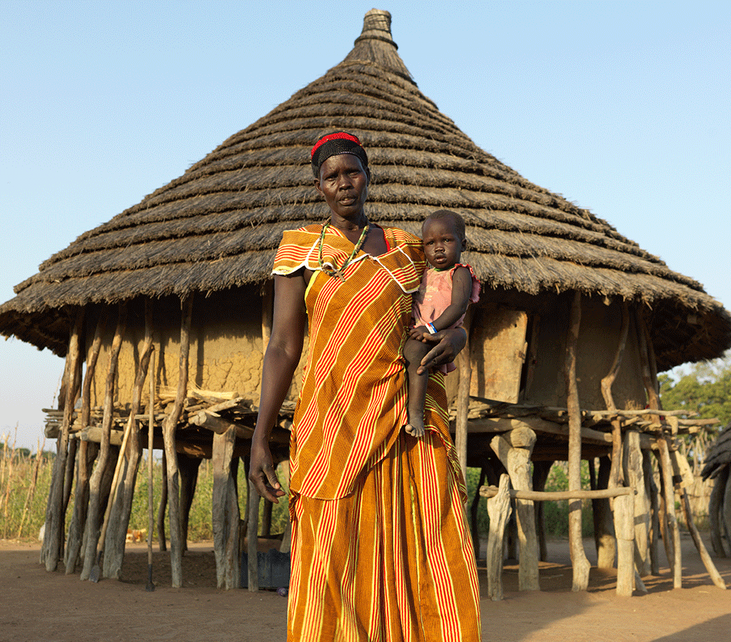 Portrait of Nyanut at home at Baackuel Village, Malualkon, South Sudan.