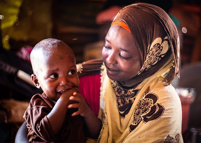 Mohamed with his mum Hafsa at an Action Against Hunger treatment centre in Mogadishu, Somalia.