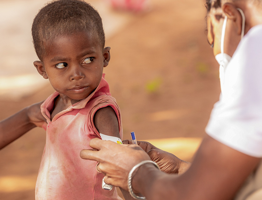 A boy is screened for malnutrition at an Action Against Hunger treatment centre in Madagascar.