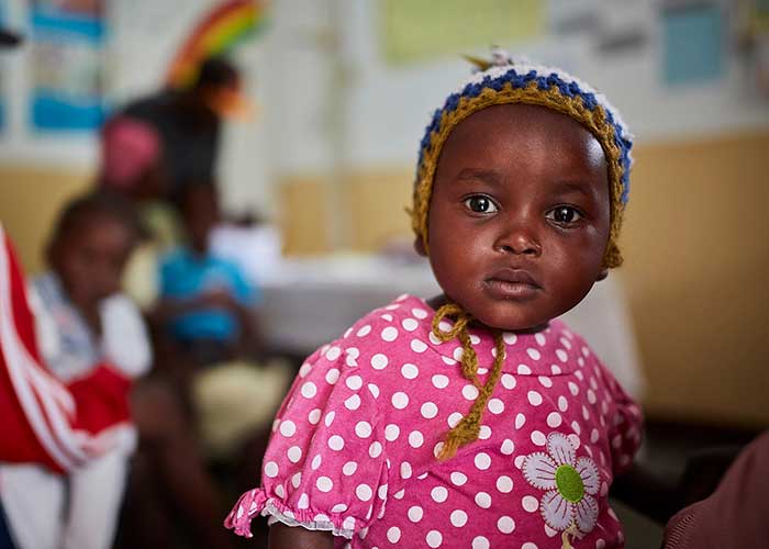 A child child receiving malnutrition treatment in Haiti.