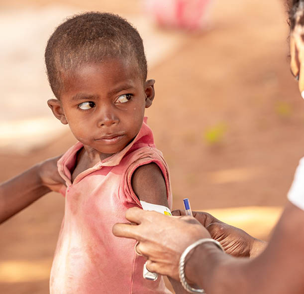 A boy is screened for malnutrition at an Action Against Hunger treatment centre in Madagascar.