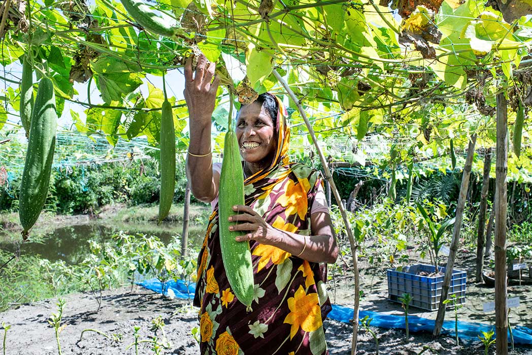 Sabuda, a woman supported by Action Against Hunger, in her vegetable garden.