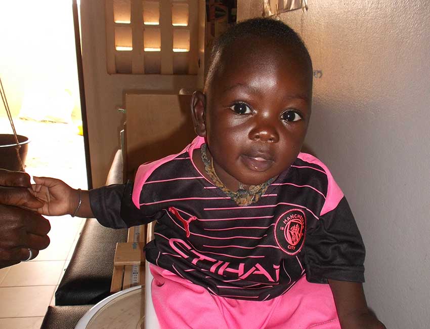 A baby at a health centre in Touba Seras, Senegal.