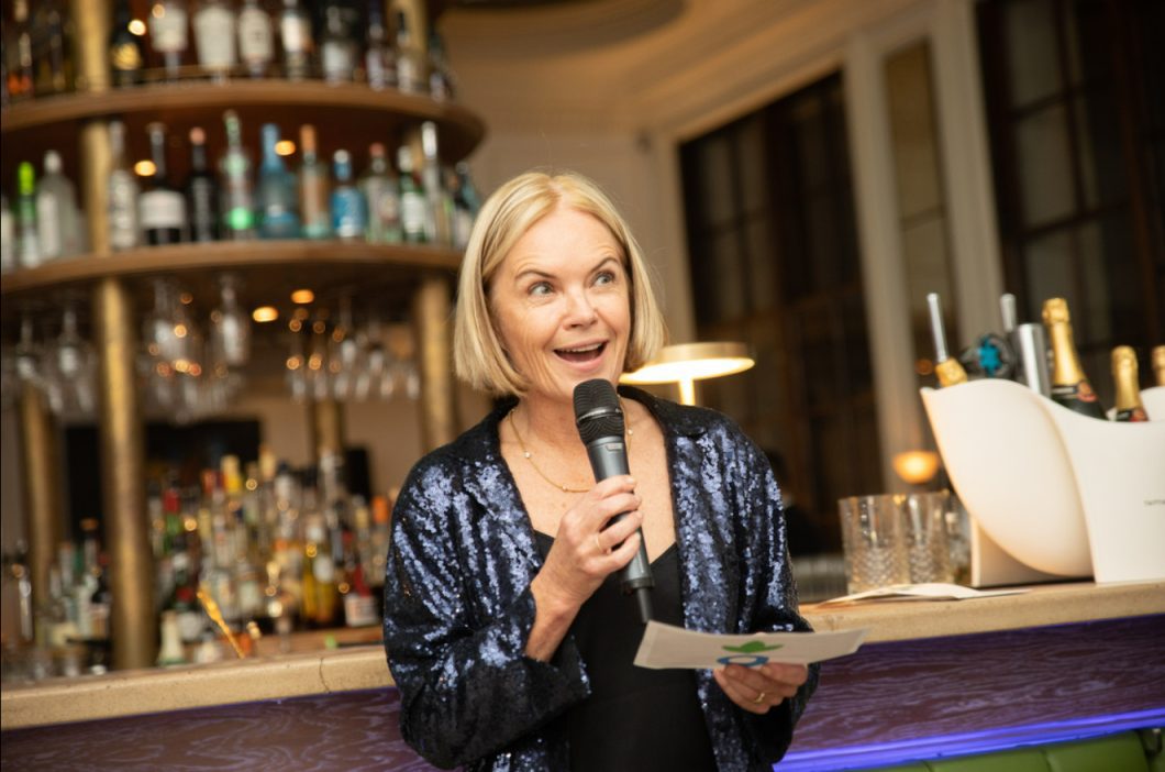 Mariella Frostrup presenting whilst speaking into a microphone