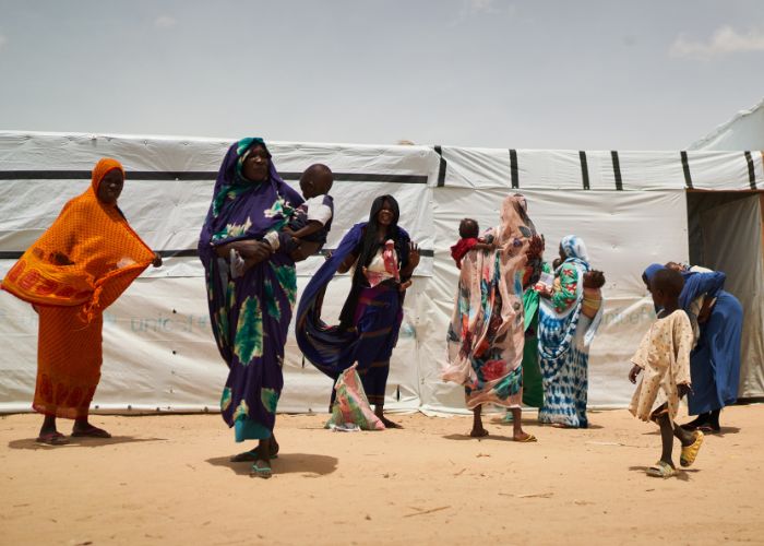 Sudanese families at refugee camp at Chad border.