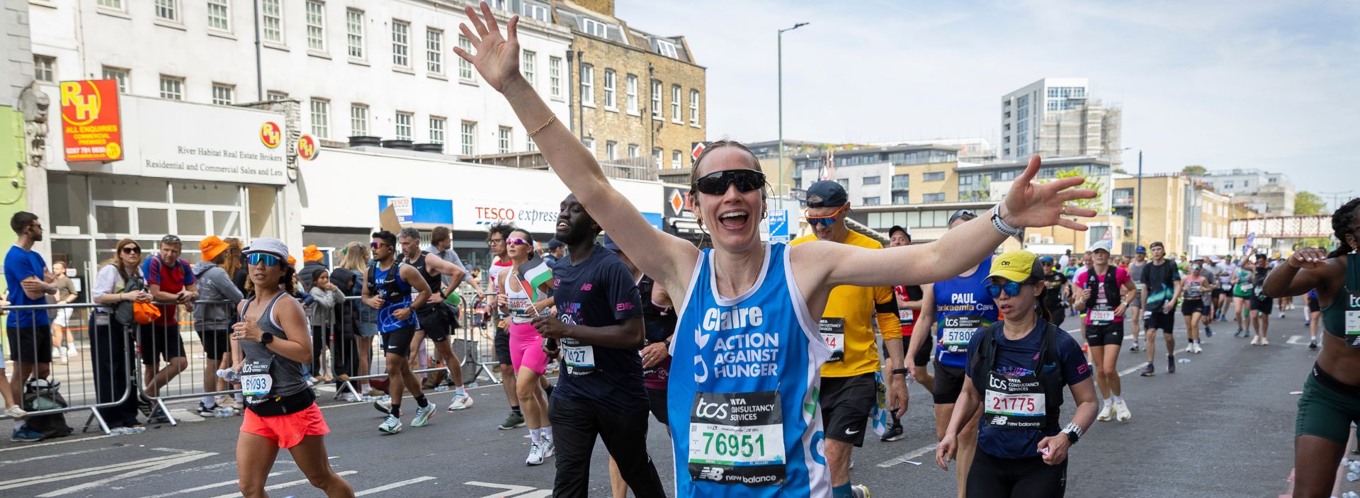 Claire running against hunger in London Marathon 2026.