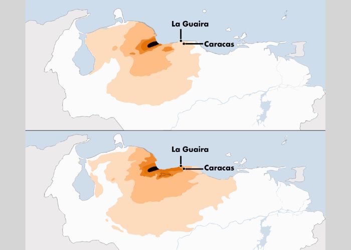 A map showing the scale of the Venezuela earthquake in June 2026.